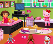 Dora decoreaza camera Hello Kitty