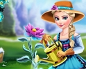 Elsa planteaza flori